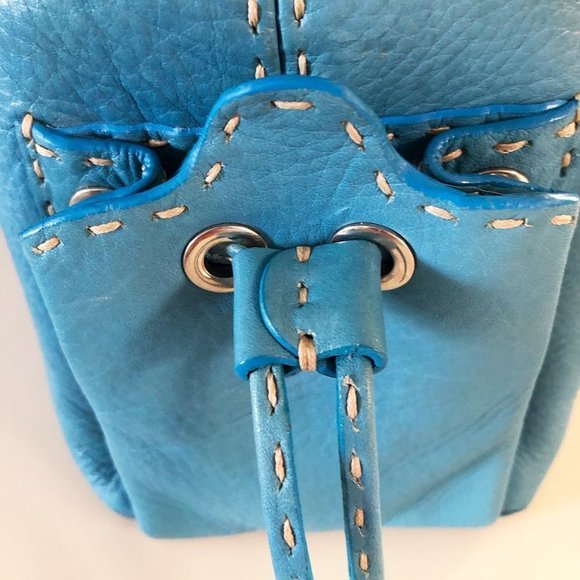 Gavi Pell Blue Leather Blanket Stitched Bag - Picture 4 of 10